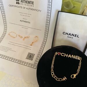 CHANEL Gold and Red Heart Chain Bracelet